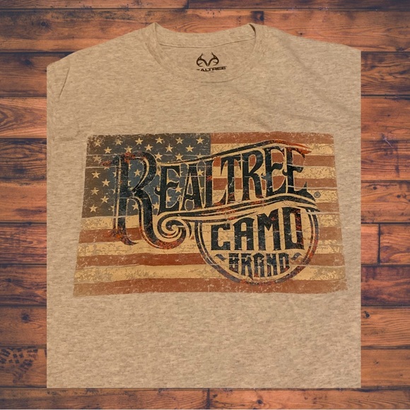 Realtree Camo Brand Hunting Logo Shirt Real Tree Mossy Oak American Flag - Picture 2 of 5